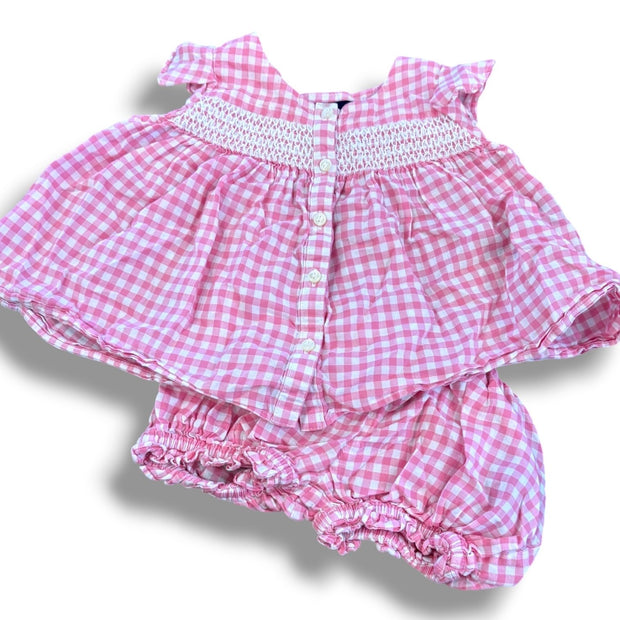 Size 9 month Ralph Lauren smocked pink gingham top with buttons and bloomers Default Title / 9 month / Girl