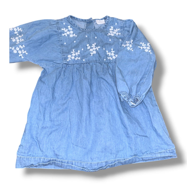 Size 12-18 month Mudpie chambray dress w/ white embroidered flowers Default Title / 12-18 month / Girl