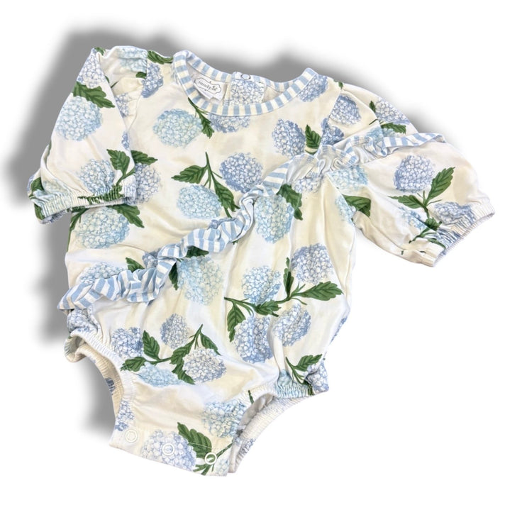 SIze 3-6 month mudpie white onesie with blue flowers and ruffles Default Title / 3-6 month / Girl
