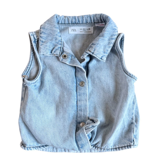 Size 2-3 Zara denim sleeveless top with snaps and tie at waist Default Title / 3-Feb / Girl