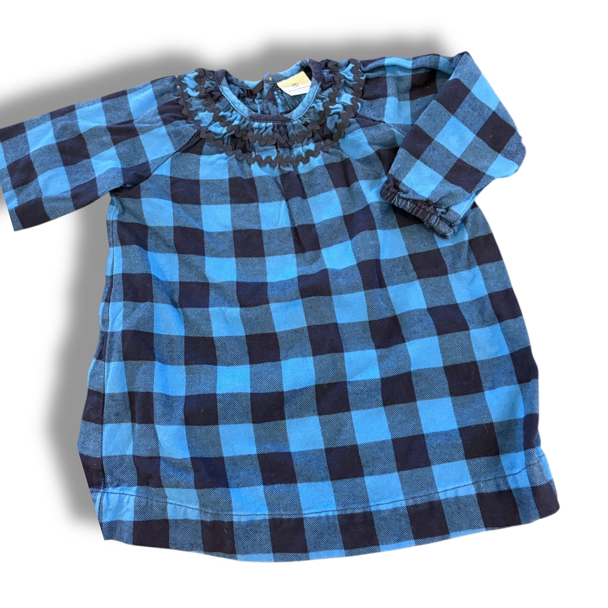 Size 2 Hanna Andersson blue/navy buffalo check dress, ric rac neck Default Title / 2 / Girl