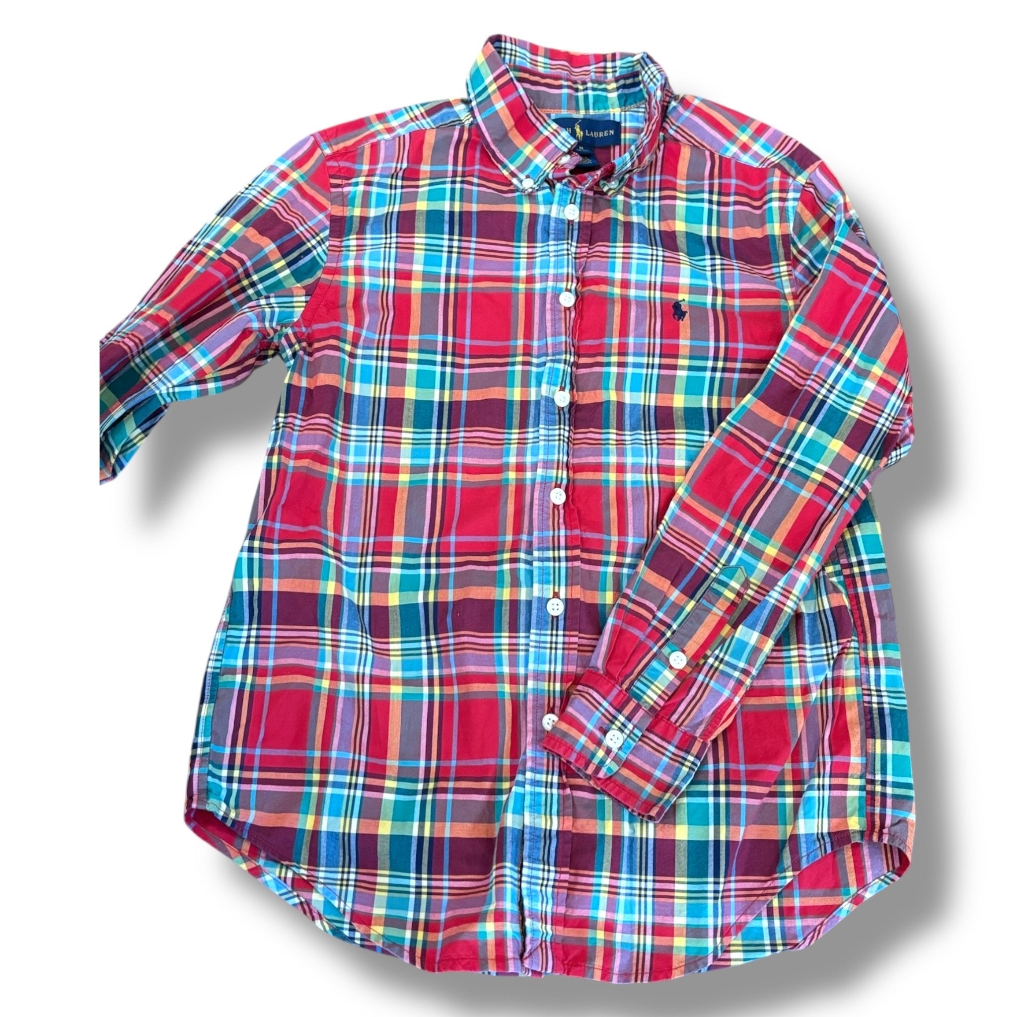 Size 10-12 Ralph Lauren red/yellow/green plaid button down shirt Default Title / 12-Oct / Boy