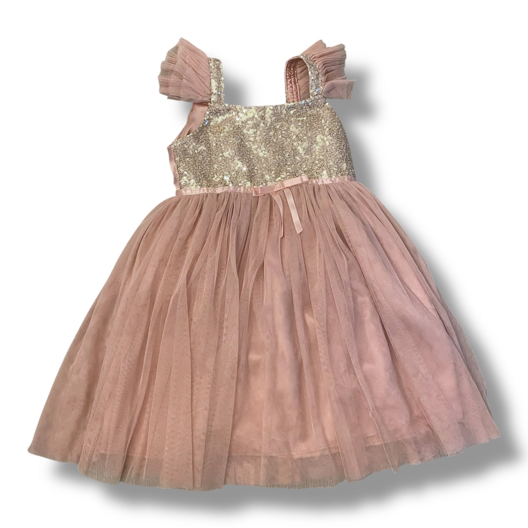 Size 6 Popatu rose pink and gold sleeveless dress with tulle bottom - small spot on tulle Default Title / 6 / Girl