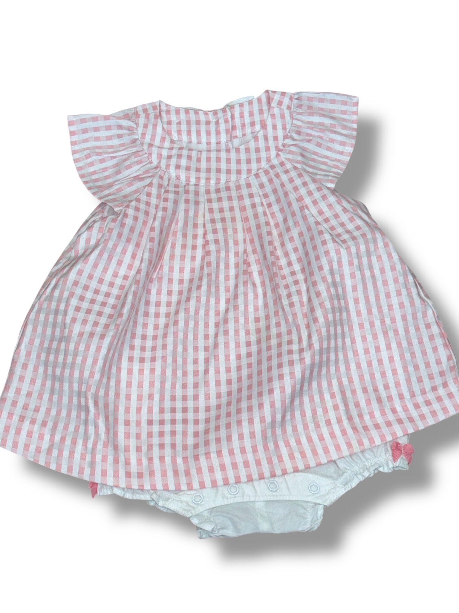 Size 3-6 month Janie and Jack pink/white gingham satin dress w/ onesie underneath Default Title / 3-6 month / Girl