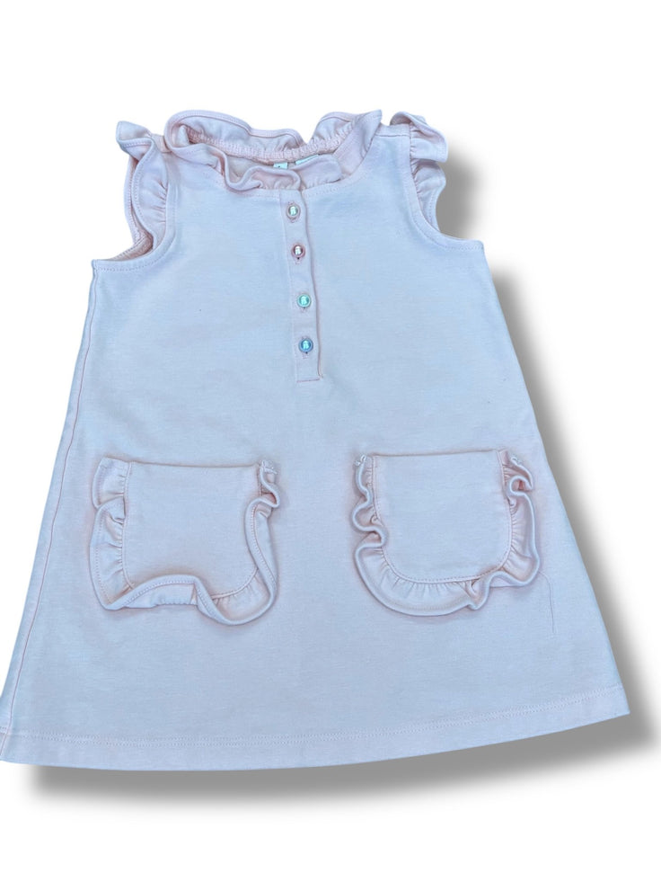 Size 12-18 month Janie and Jack pink dress w/ pink/green/blue pearly buttons, front pockets, coordinating bloomers Default Title / 12-18 month / Girl
