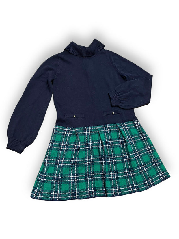 Size 12 Janie and Jack navy/green plaid drop waist turtleneck sweater dress Default Title / 12 / Girl