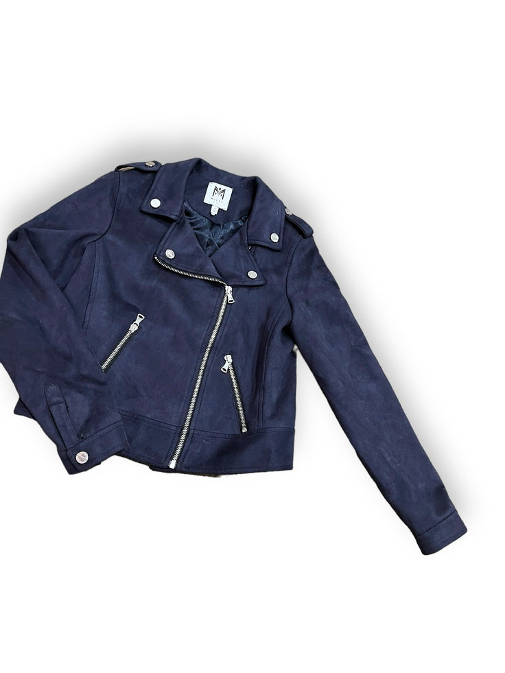 Size 12 Milly Minis navy suede stretch moto jacket Default Title / 12 / -