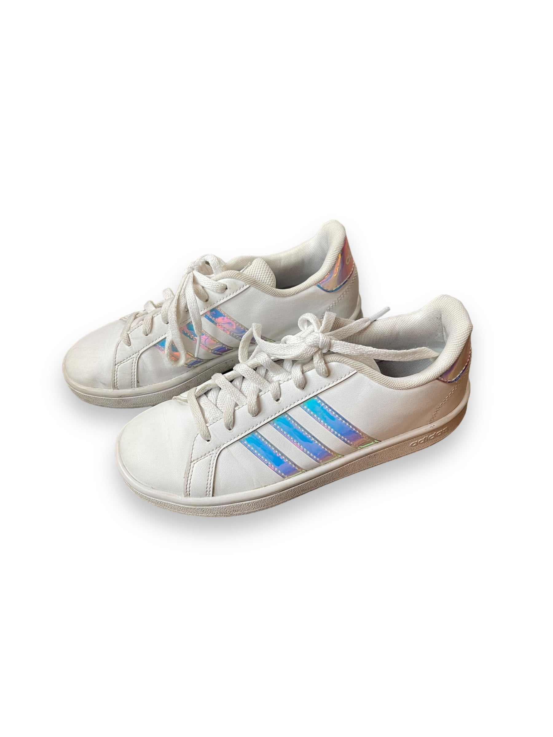 Size 4 Adidias white sneakers shiny stripes Default Title / 4 / Girl
