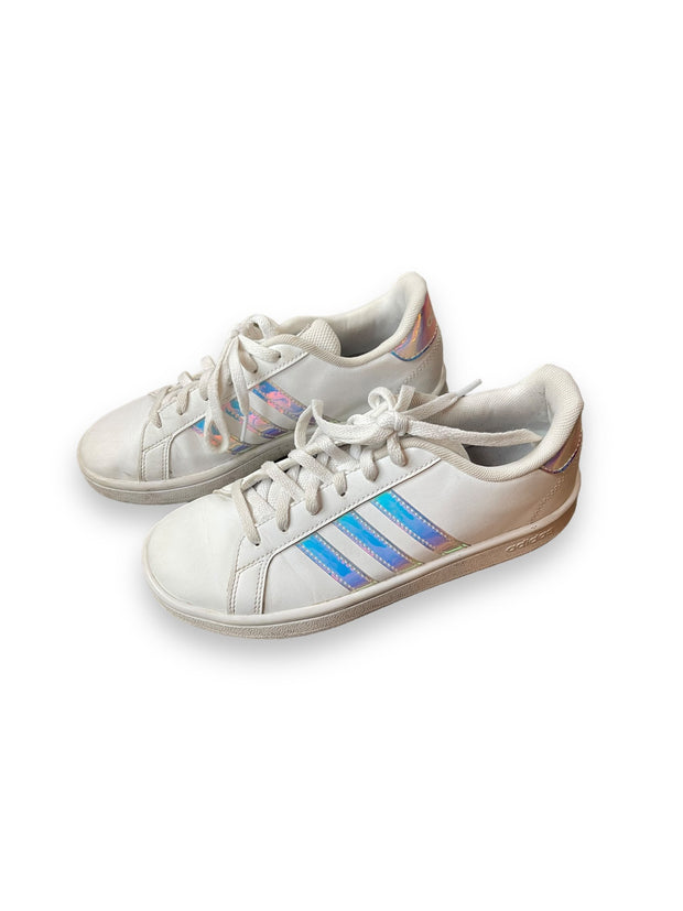 Size 4 Adidias white sneakers shiny stripes Default Title / 4 / Girl