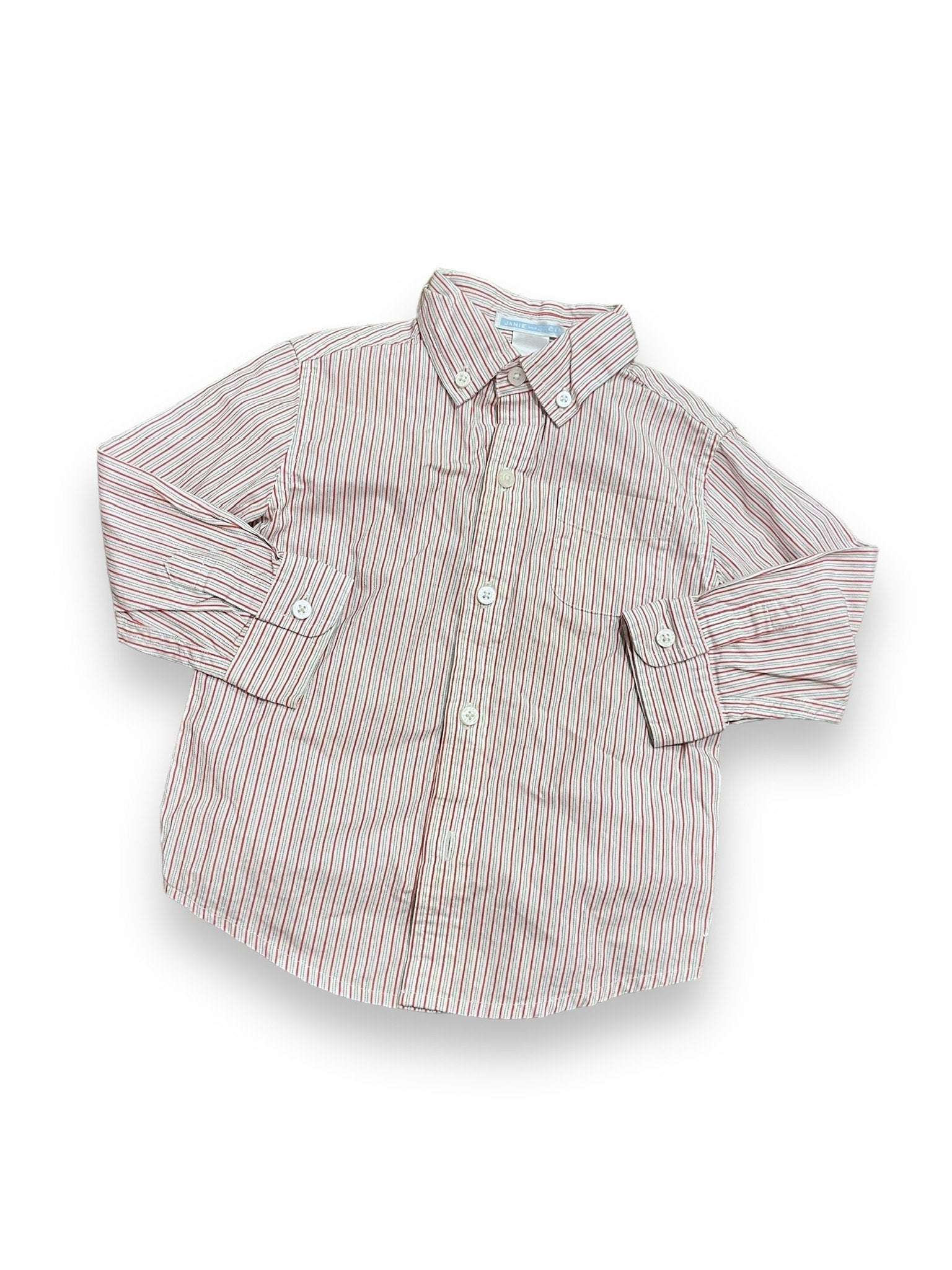Size 18-24 month Janie and jack cream, red, grey stripe button up Default Title / 18-24 month / Boy