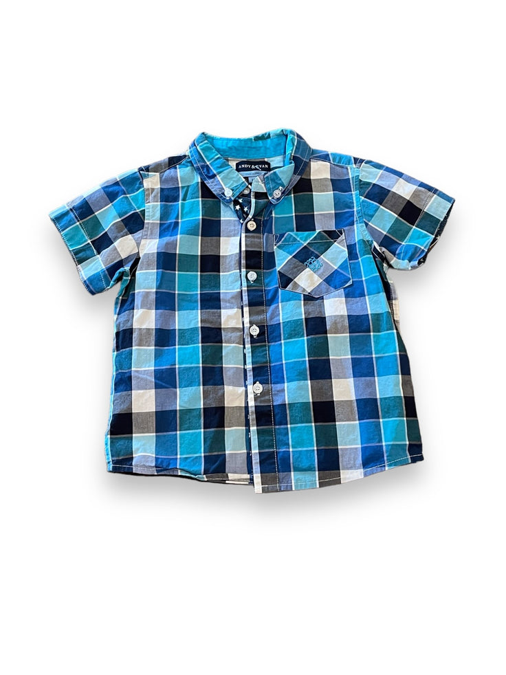 Size 3 Andy & Evan blue check short sleeve button up Default Title / 3 / Boy
