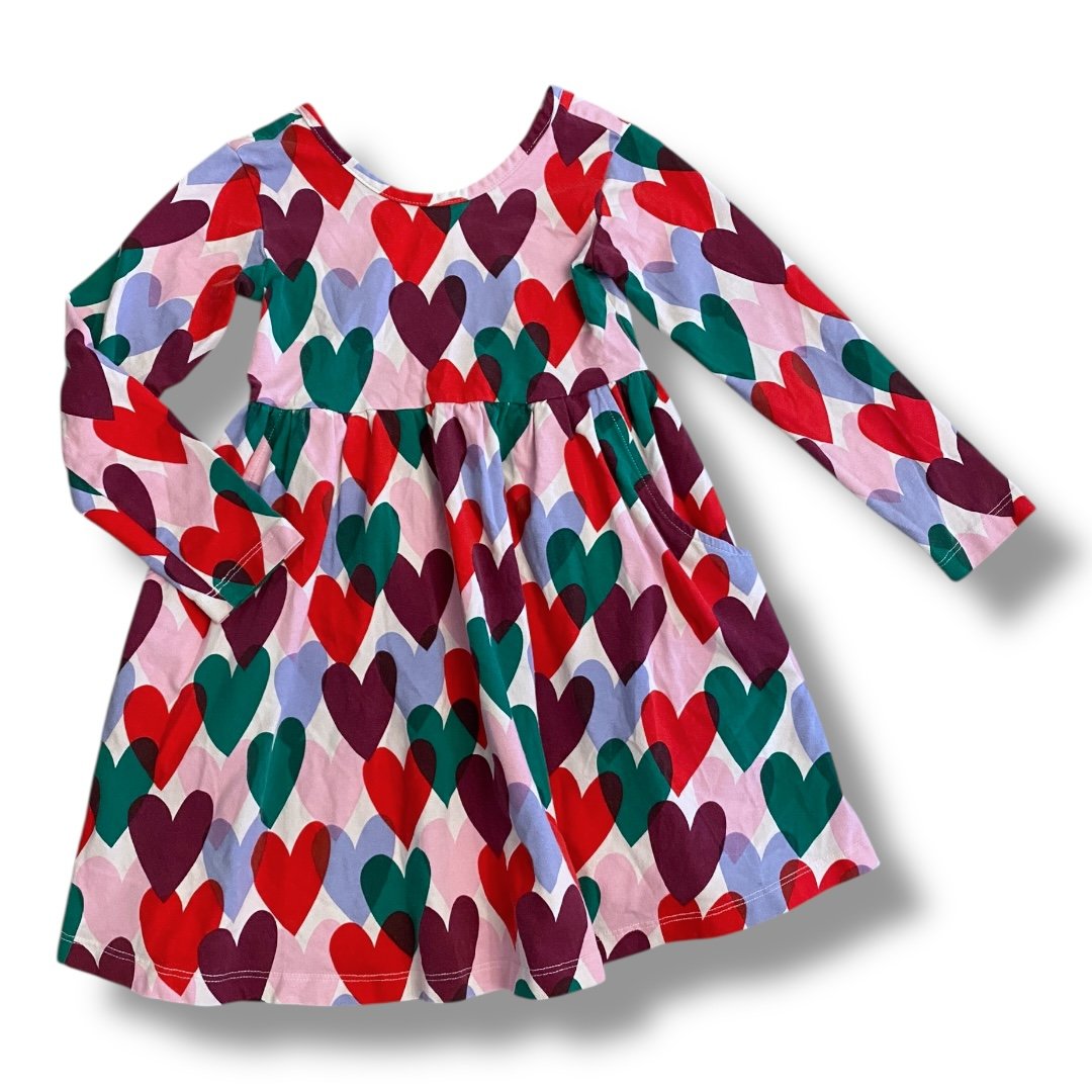 Size 4 Hanna Andersson purple/pink/green heart swing dress - long sleeve Default Title / 4 / Girl