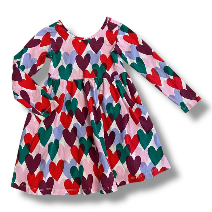 Size 4 Hanna Andersson purple/pink/green heart swing dress - long sleeve Default Title / 4 / Girl
