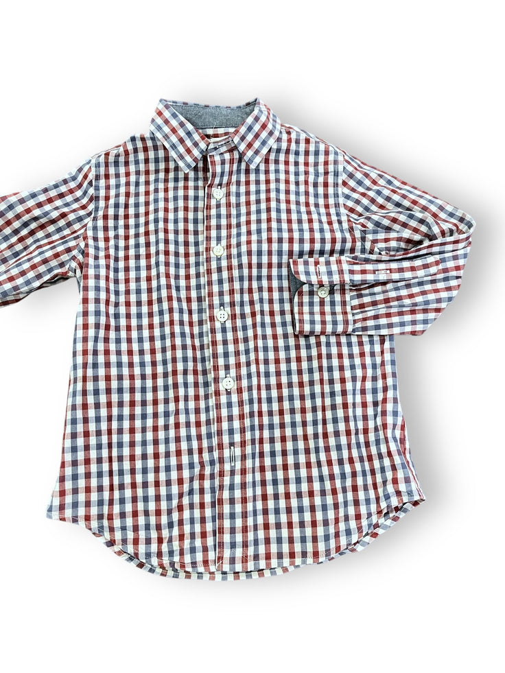Size 4-5 Crewcuts burgundy/navy/white check button up Default Title / 5-Apr / Boy