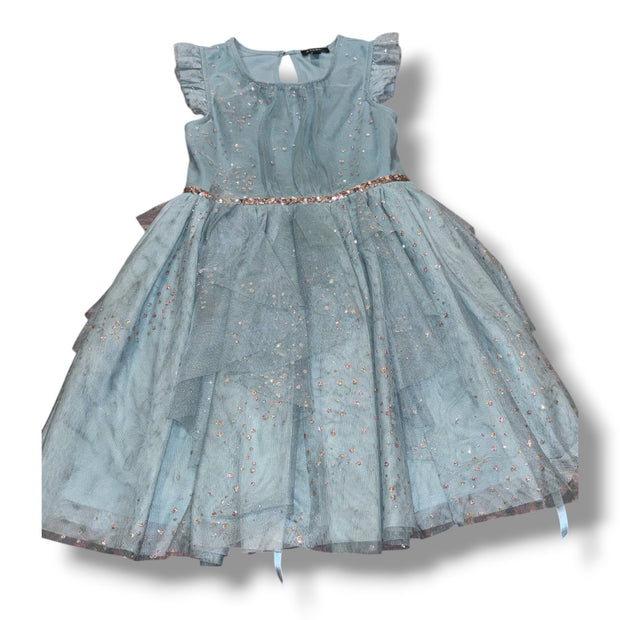 Size 6 Zunie aqua tulle dress w/ rose gold sequins and polka dots Default Title / 6 / Girl