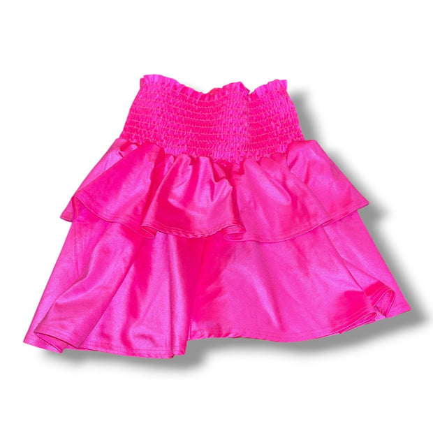Size 6 Pixie Lane hot pink satin tiered skirt w/ ruched waist Default Title / 6 / Girl