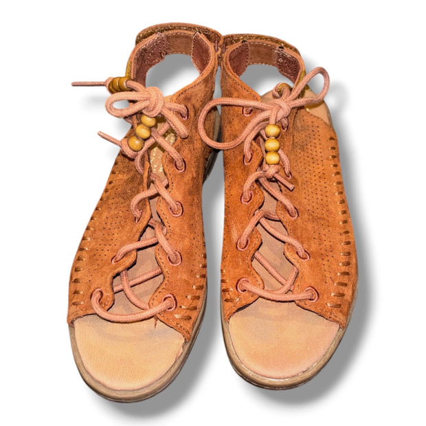 Size Girls 1 TOMS brown suede lace-up sandals w/ Velcro strap at heel Default Title / 1 / Girl