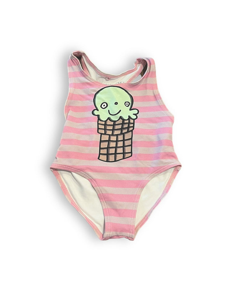 Size 9 month Stella McCartney pink stripe one piece swim suit with ice cream cone Default Title / 9 month / Girl