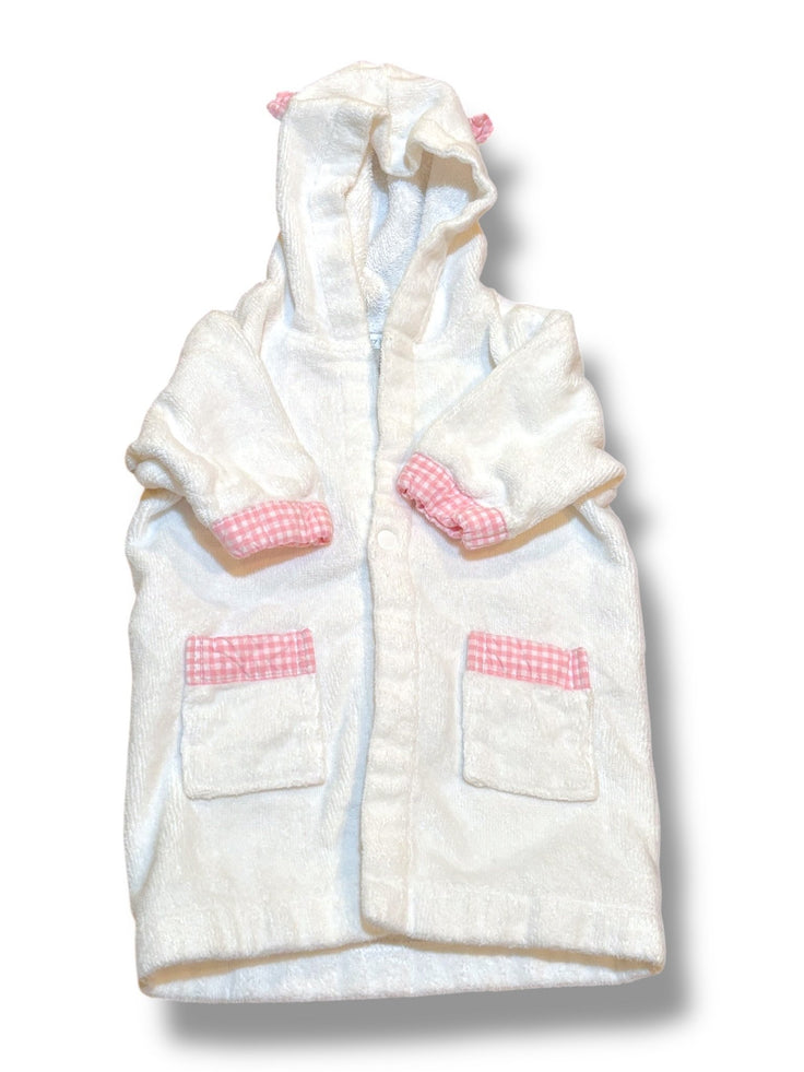 Size 0-9 month Pottery Barn Kids white terry cloth coverup with pink/white gingham trim Default Title / 0-9 month / Girl