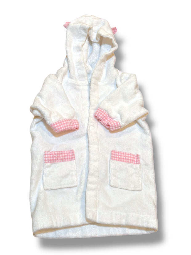 Size 0-9 month Pottery Barn Kids white terry cloth coverup with pink/white gingham trim Default Title / 0-9 month / Girl