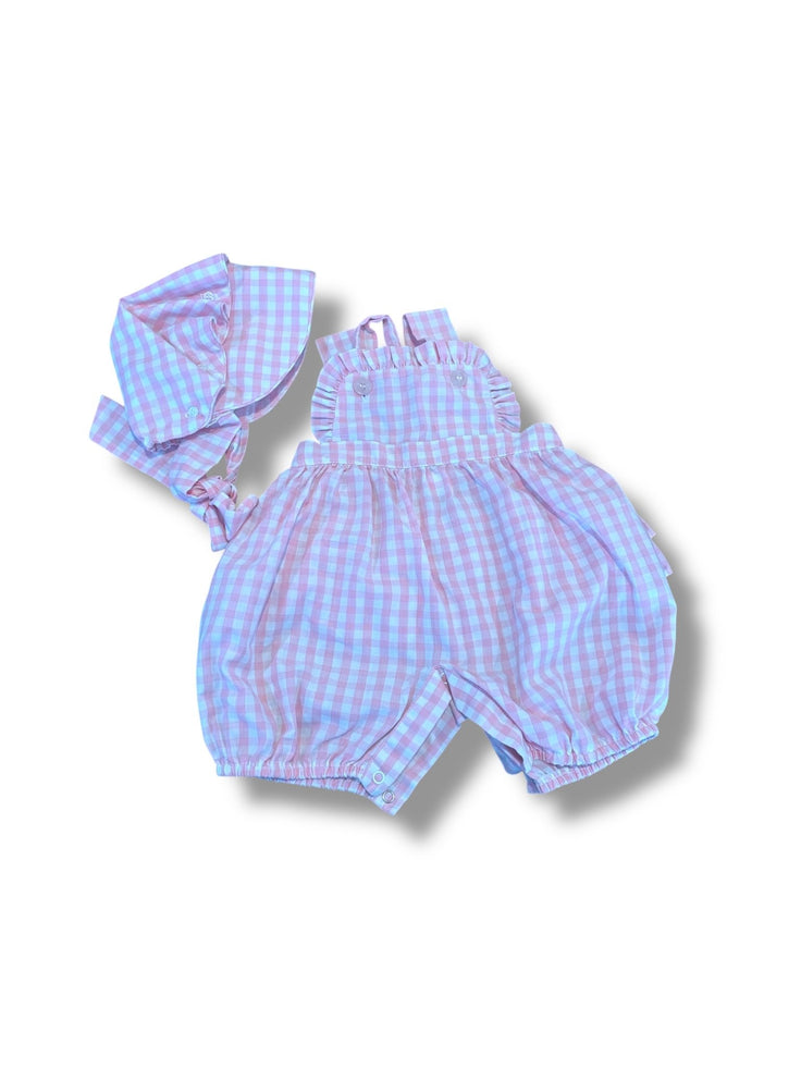 Size 12 month Nantucket Kids pink/white gingham romper w/ matching bonnet (NWT) Default Title / 12 / Girl