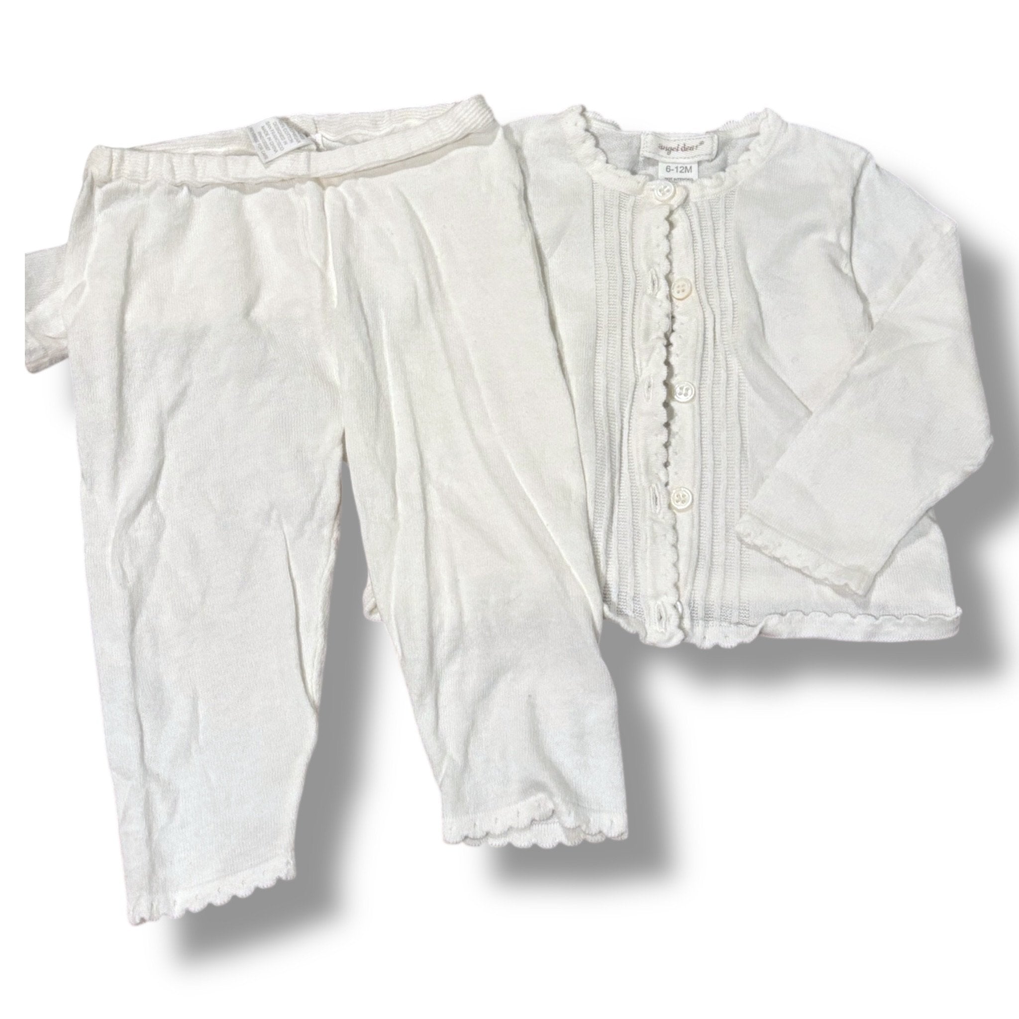 Size 6-12 month Angel Dear off-white set: cardigan w/ scalloped trim, leggings Default Title / 6-12 month / Girl