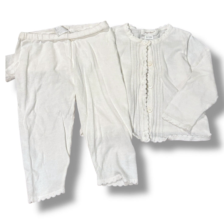 Size 6-12 month Angel Dear off-white set: cardigan w/ scalloped trim, leggings Default Title / 6-12 month / Girl