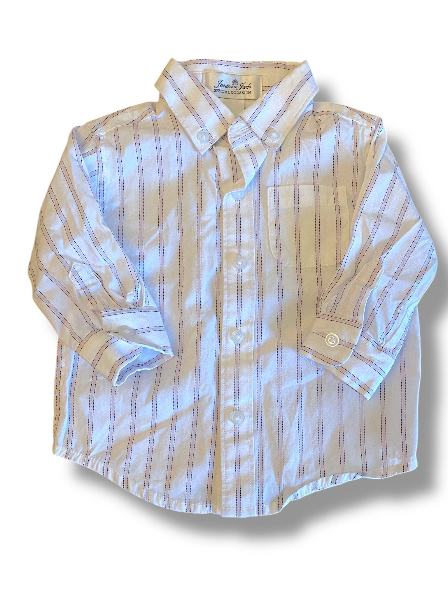 Size 3-6 Janie and Jack white button up with purple stripes Default Title / 3-6 month / Boy