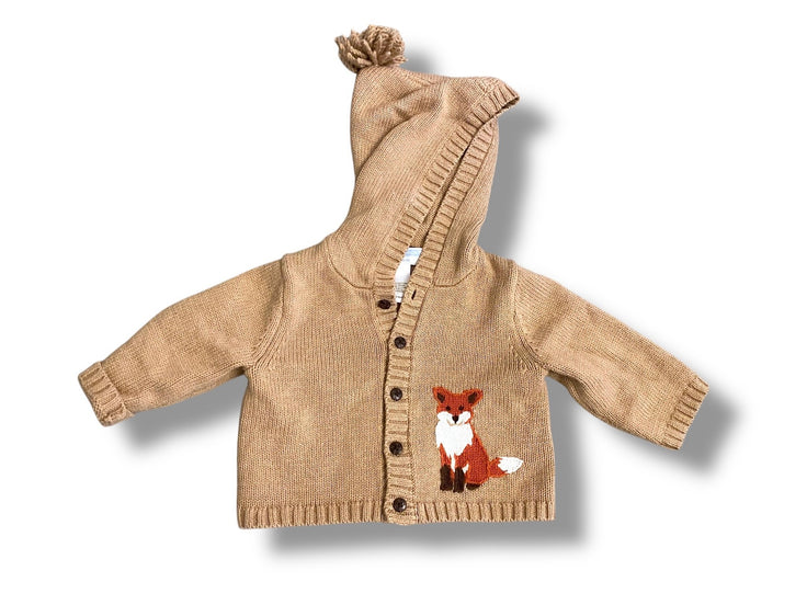Size 0-3 month Janie and Jack light brown knit hooded cardigan with fox Default Title / 0-3 month / Boy