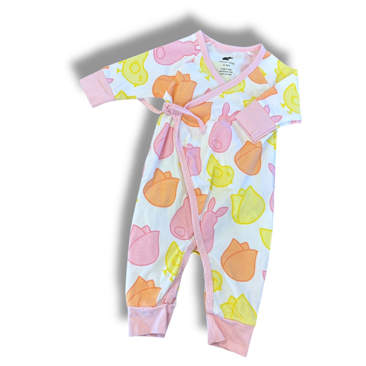 Size 0-3 month Monica and andy pink/yellow/orange tulips and bunny sleeper kimono sleeper Default Title / 0-3 month / Girl