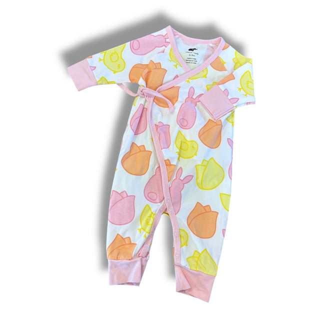 Size 0-3 month Monica and andy pink/yellow/orange tulips and bunny sleeper kimono sleeper Default Title / 0-3 month / Girl