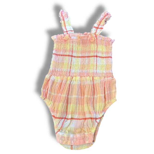 Size 3-6 month Seed peach/yellow/white plaid tank muslin bubble Default Title / 3-6 month / Girl