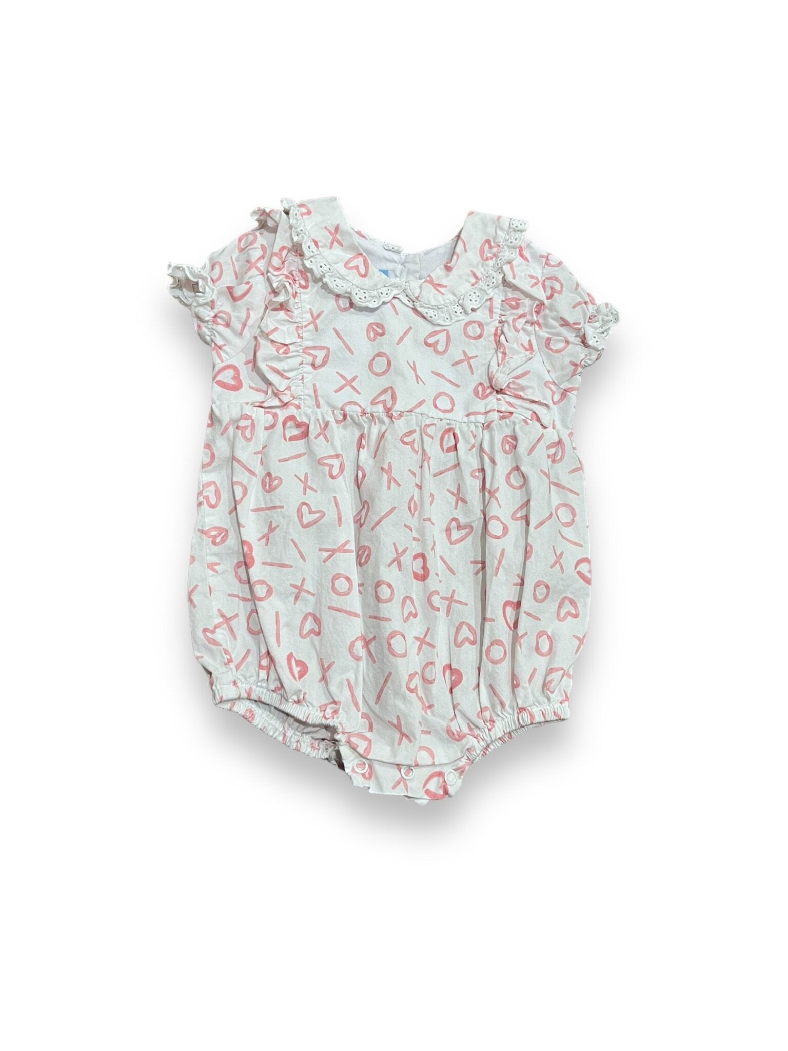 Size 18 month Bella Bliss white and pink heart/XO bubble with eyelet ruffle Default Title / 18 month / Girl