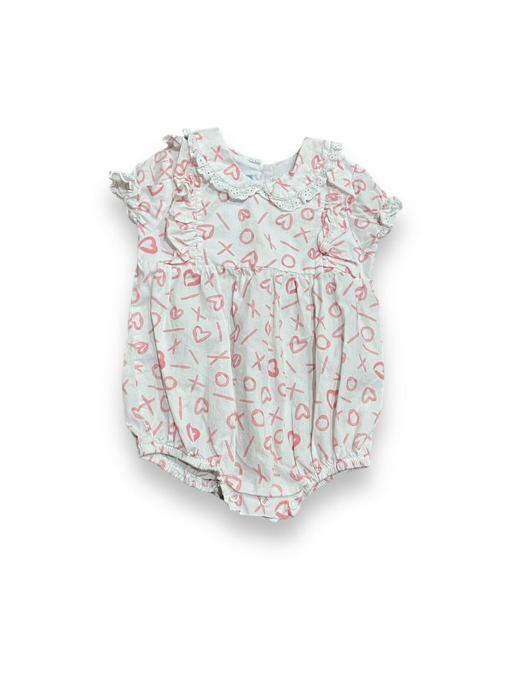 Size 18 month Bella Bliss white and pink heart/XO bubble with eyelet ruffle Default Title / 18 month / Girl