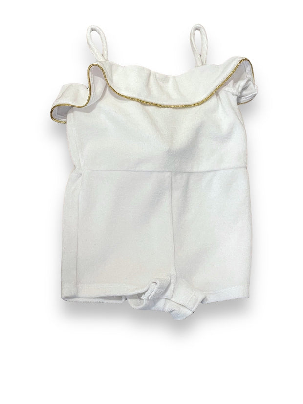 Size 12-18 month Janie and Jack white terry cloth romper coverup with gold trim Default Title / 12-18 month / -