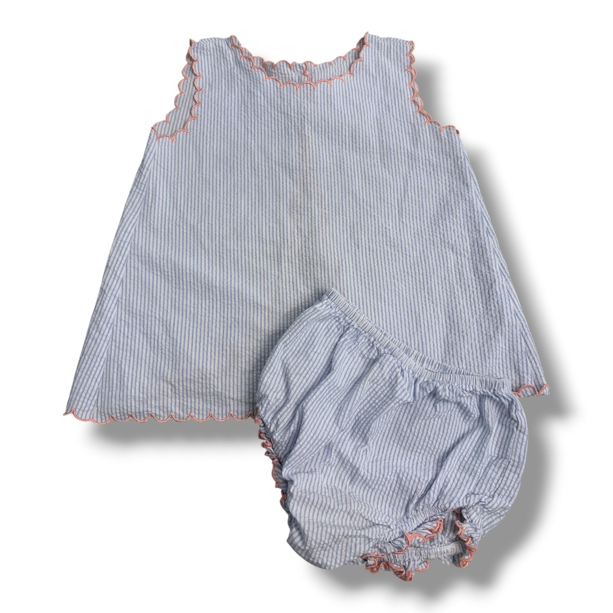 Size 3 Bella Bliss light blue seersucker tank top with pink trim + bloomers Default Title / 3 / Girl