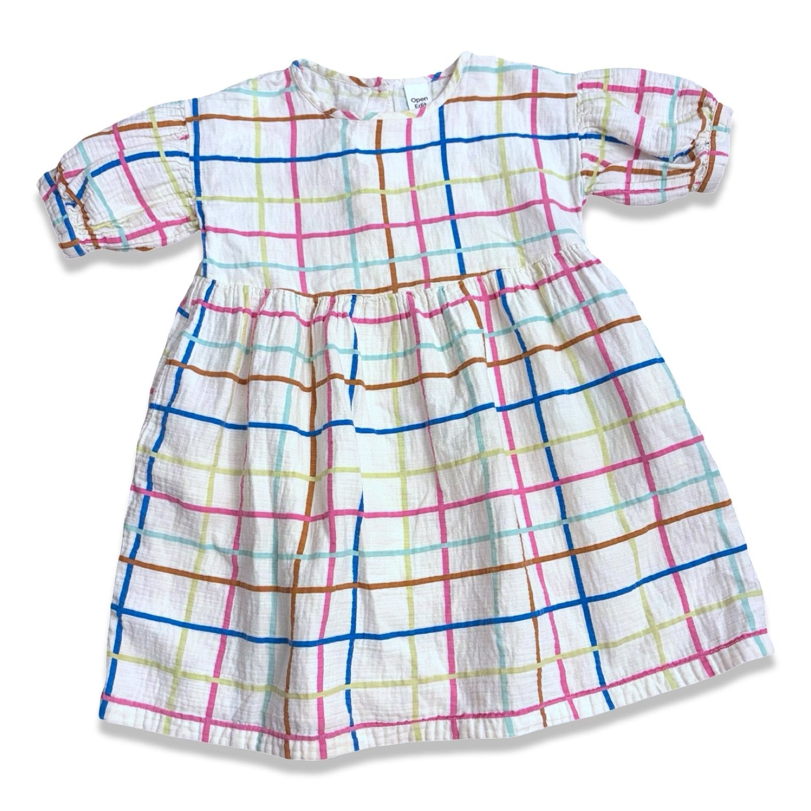 Size 7 Open Edit colorful windowpane short sleeve dress Default Title / 7 / Girl