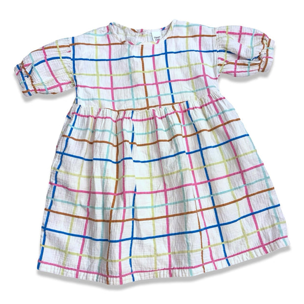 Size 7 Open Edit colorful windowpane short sleeve dress Default Title / 7 / Girl