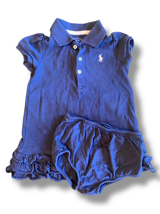 Size 12 month Ralph Lauren navy polo dress with ruffle bottom and bloomers Default Title / 12 / -