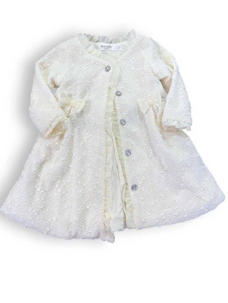 Size 12 month Nanette Baby white coat with two bows and sparkly buttons Default Title / 12 / Girl