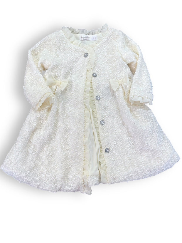 Size 12 month Nanette Baby white coat with two bows and sparkly buttons Default Title / 12 / Girl
