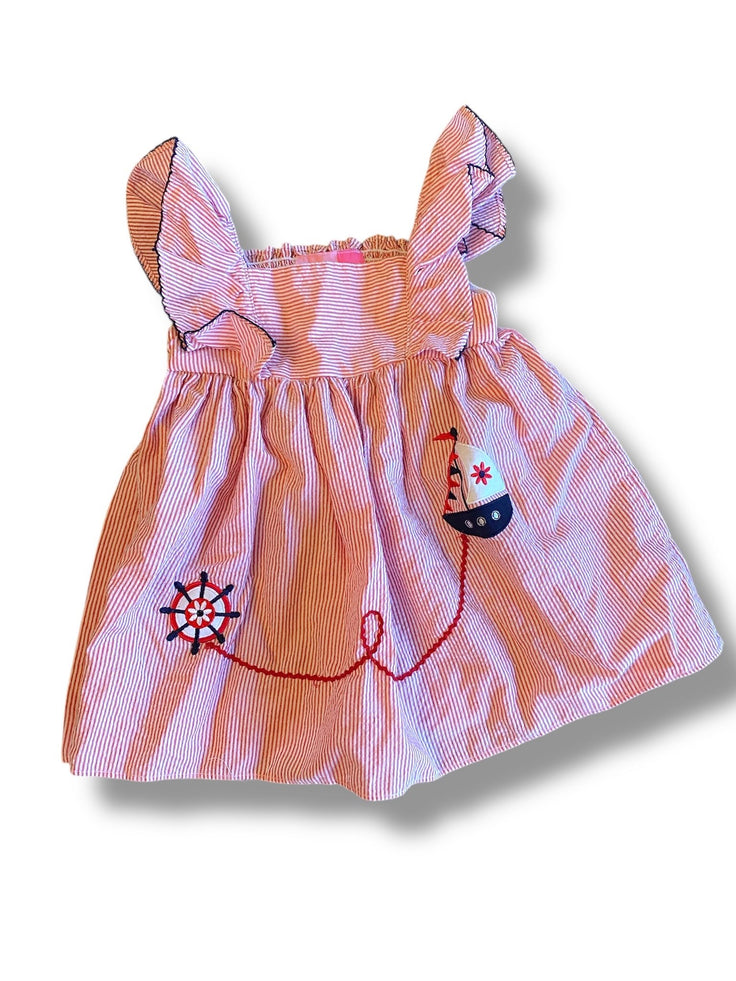 Size 12 month red striped dress with red/white/blue sailboats and matching bloomers Default Title / 12 / -