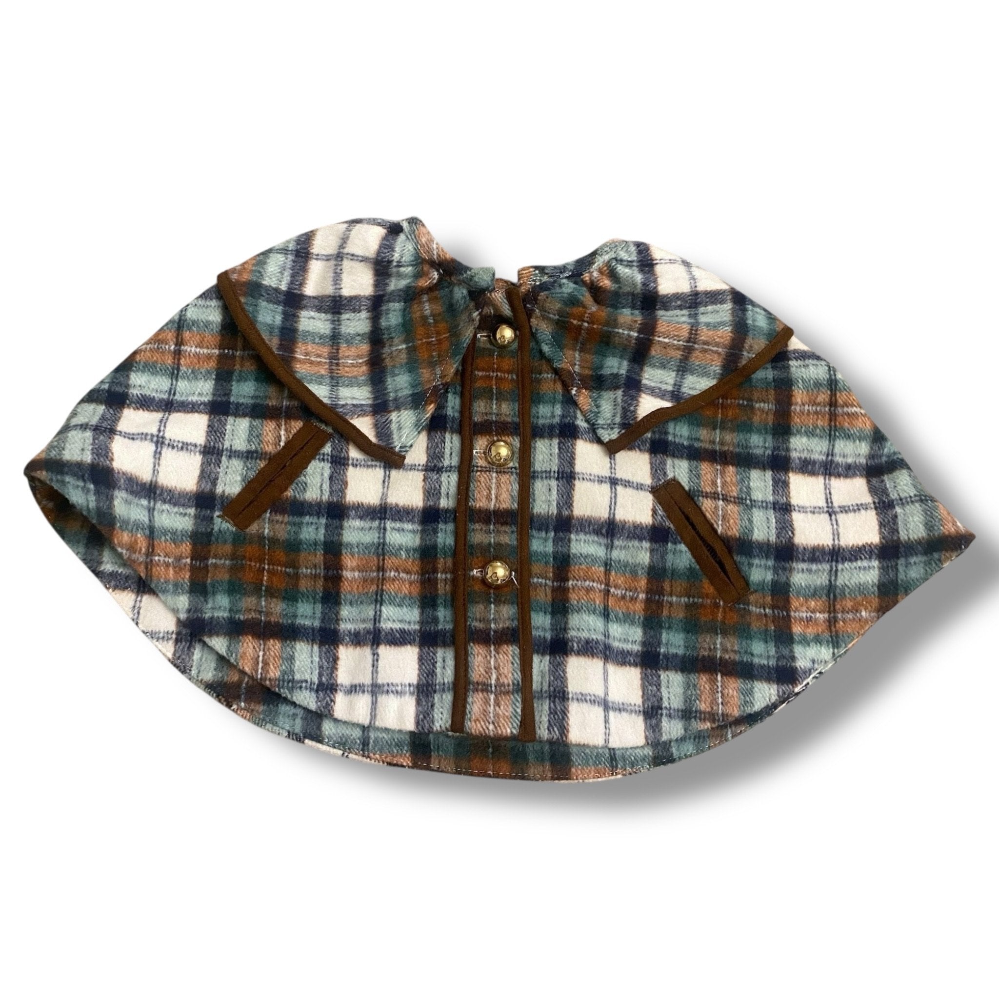 Size 6-12 month Janie and Jack green and brown plaid cape style poncho with gold buttons Default Title / 6-12 month / Girl