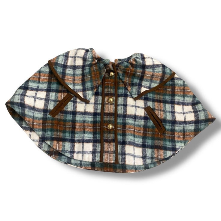 Size 6-12 month Janie and Jack green and brown plaid cape style poncho with gold buttons Default Title / 6-12 month / Girl