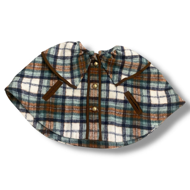 Size 6-12 month Janie and Jack green and brown plaid cape style poncho with gold buttons Default Title / 6-12 month / Girl