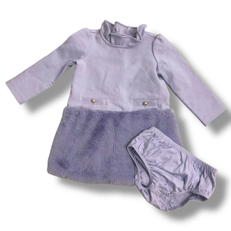 Size 6-12 month Janie and Jack lilac purple dress with fur bottom and gold buttons + bloomers Default Title / 6-12 month / Girl