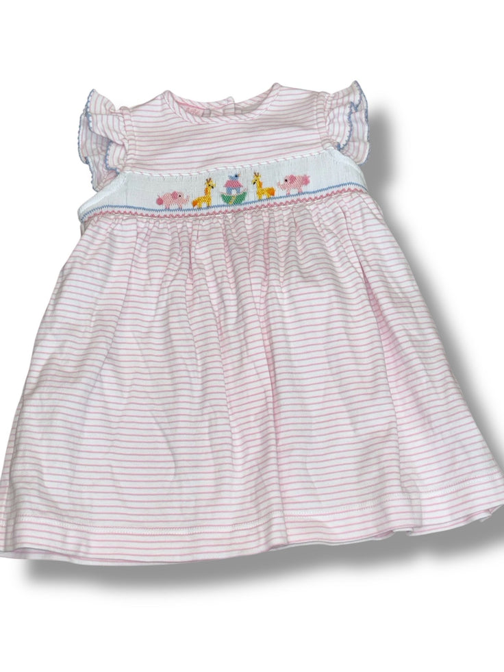 Size 18 month Petit Bebe pink/white striped Pima cotton dress w/ smocked Noah’s ark Default Title / 18 month / Girl
