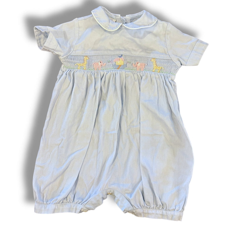 Size 12 month Vive le fete light blue romper with collar, smocked noah's arch Default Title / 12 / Boy