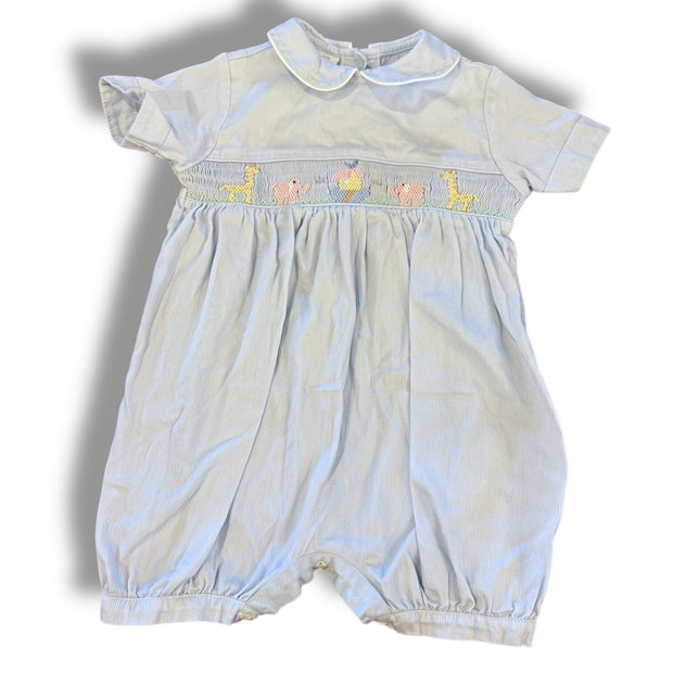 Size 12 month Vive le fete light blue romper with collar, smocked noah's arch Default Title / 12 / Boy