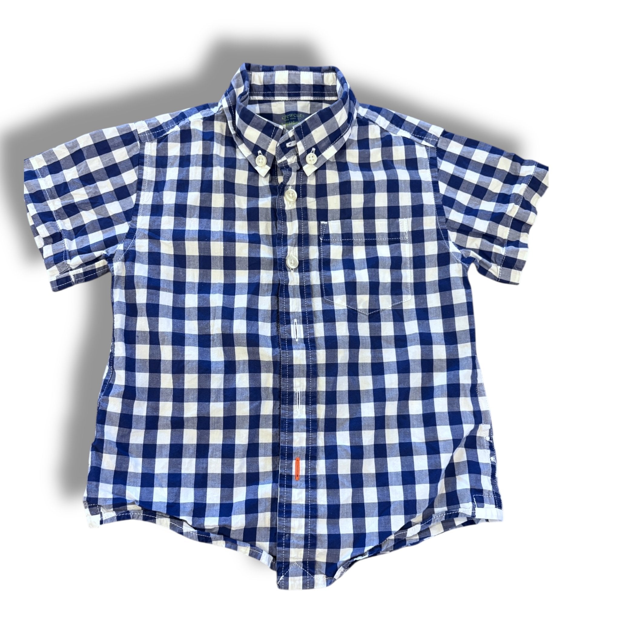 Size 2 Crewcuts blue/white check button up- short sleeve Default Title / 2 / Boy